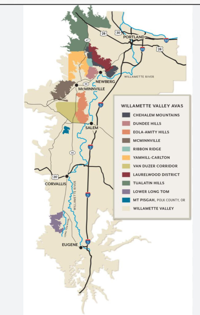 AVA map of Willamette Valley